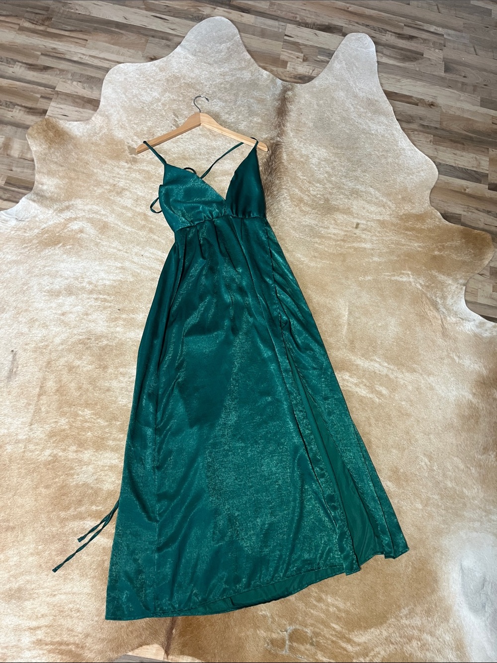 Emerald Green Satin Maxi Dress - Women